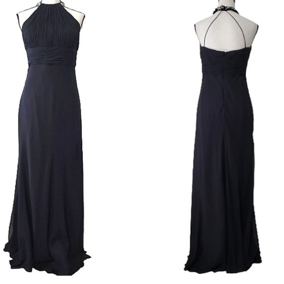 Aidan MATTOX BLACK SILK MAXI GOWN DRESS - Picture 1 of 16